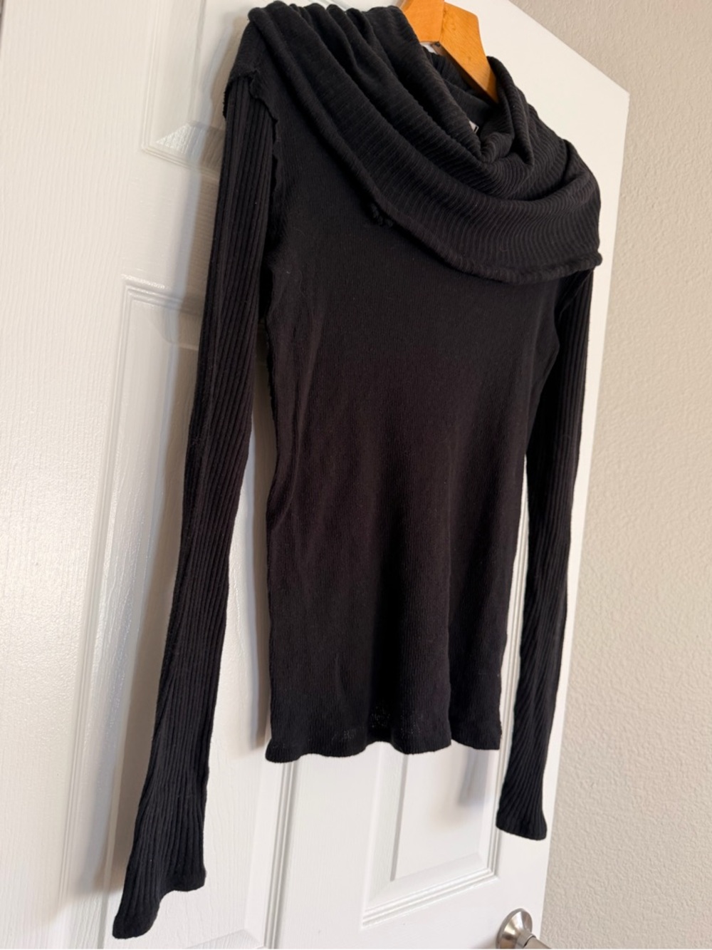 We The Free from Urban Outfitters Black Ribbed Cowl-Neck Slim Sweater Size S